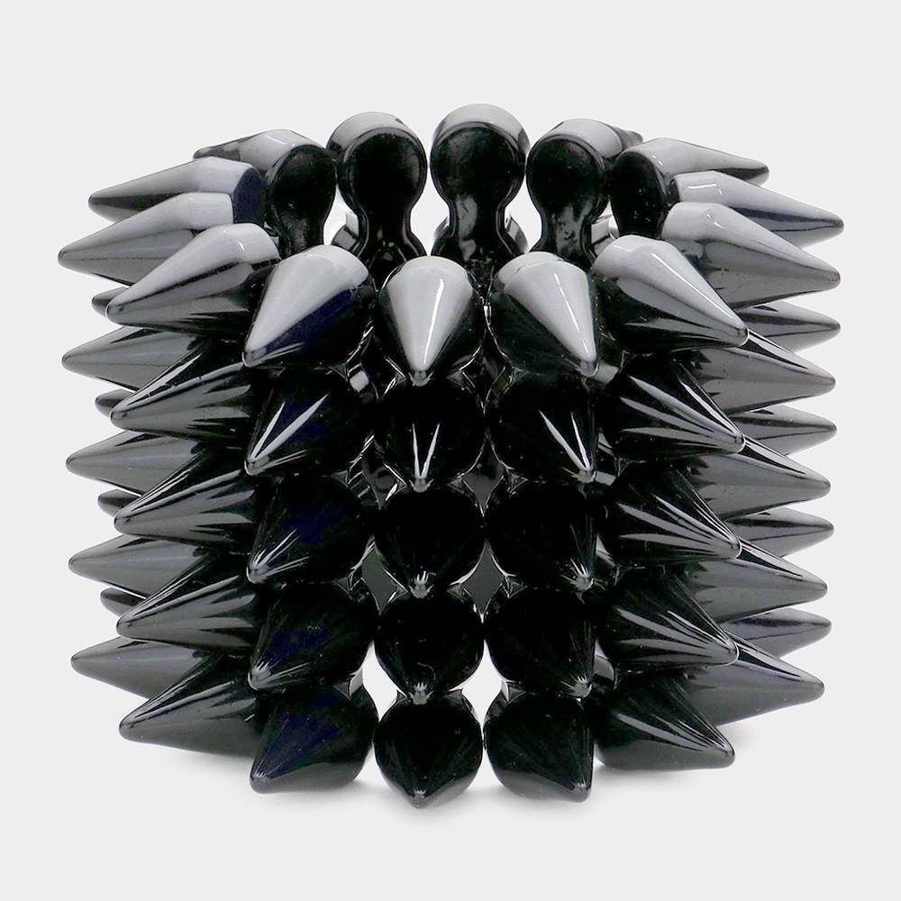 5-Row Black Spike Cone Stud Stretch Bracelet